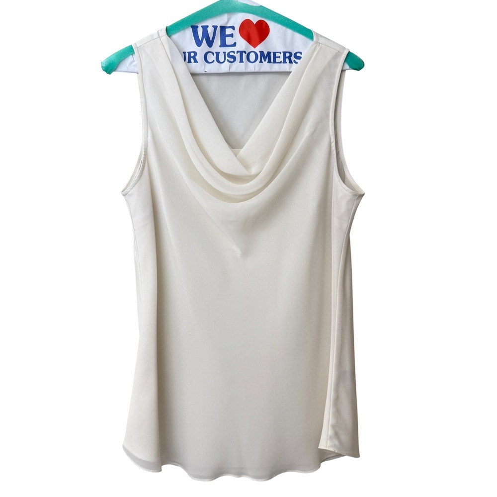 Catherine Malandrino Cream Chiffon Sleeveless Cowl-Necklace Top Blouse Size 8